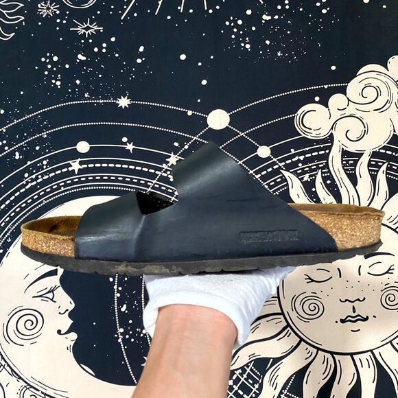 Birkenstock Arizona Sandal Unisex Black Leather Slide Wedge Cork Slip-On Casual
